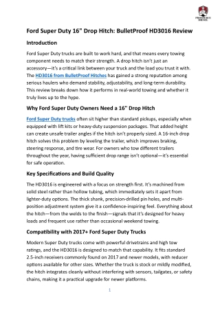 Ford Super Duty 16 Drop Hitch BulletProof HD3016 Review