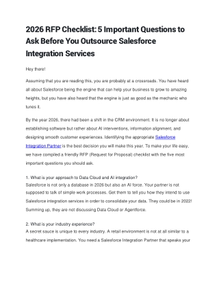2026 RFP Checklist for Salesforce Integration Services