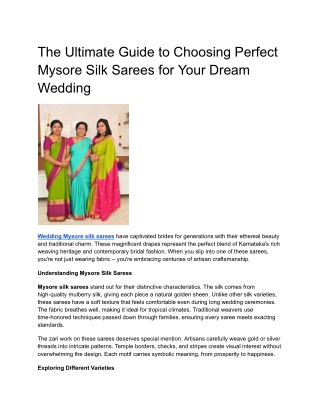 The Ultimate Guide to Choosing Perfect Mysore Silk Sarees for Your Dream Wedding