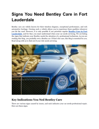 Signs You Need Bentley Care in Fort Lauderdale