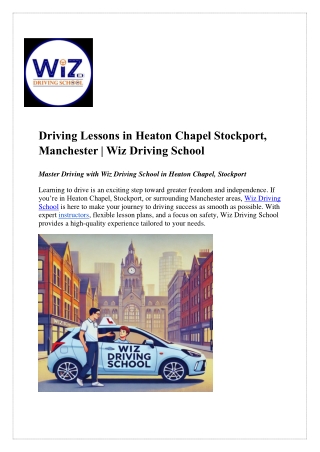 Driving Lessons in Heaton Chapel Stockport, Manchester Wiz Driving School
