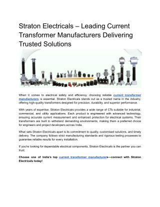 Straton Electricals – Leading Current Transformer Manufacturers Delivering Trusted Solutions.