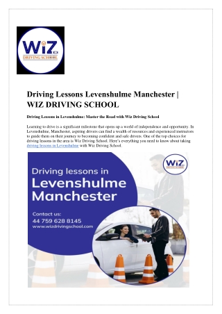 Driving Lessons Levenshulme Manchester  WIZ DRIVING SCHOOL
