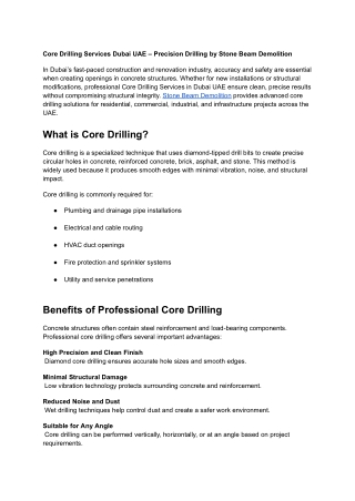Core Drilling Services Dubai UAE