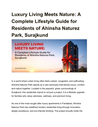 Luxury Living Meets Nature: A Complete Lifestyle Guide for Residents of Ahinsha