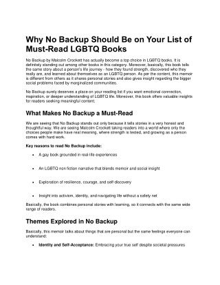 Why No Backup Should Be on Your List of Must-Read LGBTQ Books