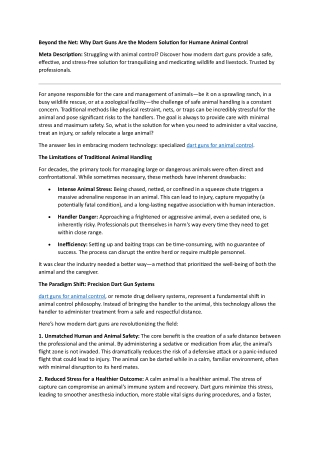 Dart guns for animal control