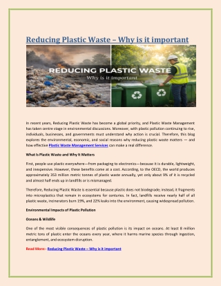 Reducing Plastic Waste – Why is it important