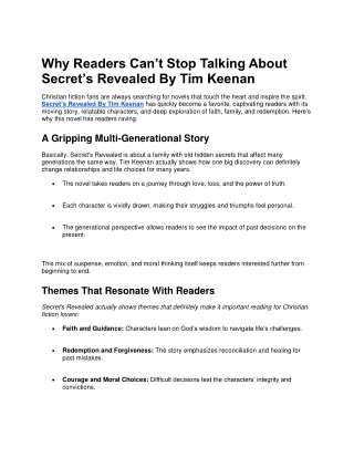 Why Readers Can’t Stop Talking About Secret’s Revealed By Tim Keenan