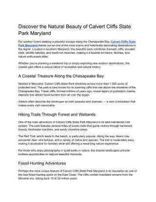 Discover the Natural Beauty of Calvert Cliffs State Park Maryland