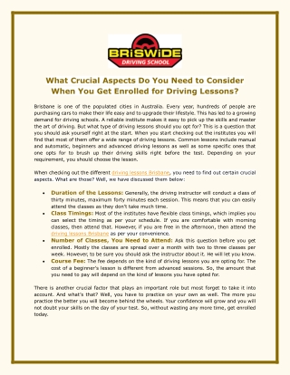 What Crucial Aspects Do You Need to Consider When You Get Enrolled for Driving Lessons