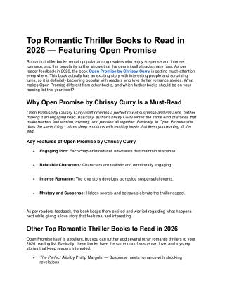 Top Romantic Thriller Books to Read in 2026 — Featuring Open Promise