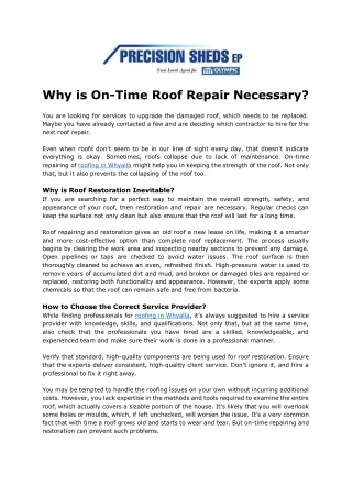Why is On-Time Roof Repair Necessary?