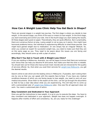 How Can A Weight Loss Clinic Help You Get Back in Shape?
