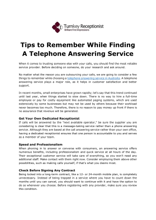 Tips to Remember While Finding A Telephone Answering Service