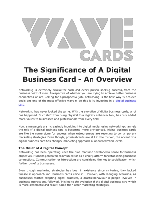 The Significance of A Digital Business Card - An Overview