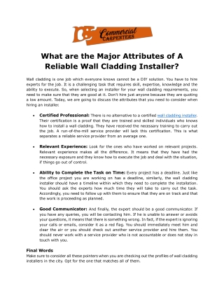 What are the Major Attributes of A Reliable Wall Cladding Installer?