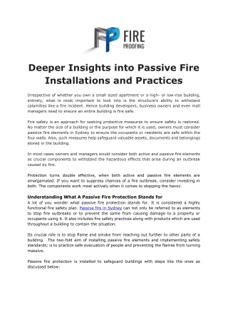 Deeper Insights into Passive Fire Installations and Practices