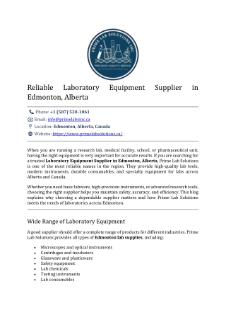 Reliable Laboratory Equipment Supplier in Edmonton