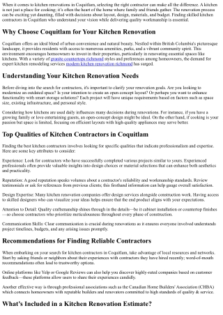 Exploring Coquitlam's Best Kitchen Contractors