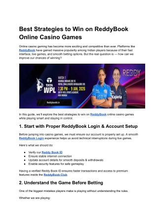 Best Strategies to Win on ReddyBook Online Casino Games