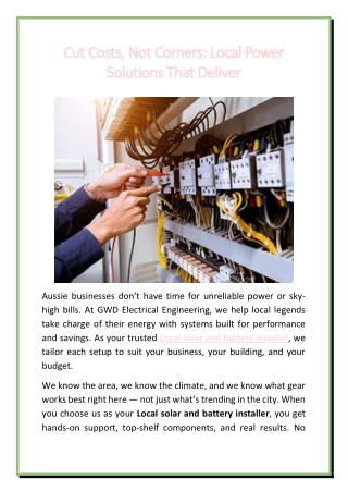 Cut Costs, Not Corners Local Power Solutions That Deliver