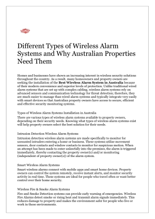 Different Types of Wireless Alarm Systems