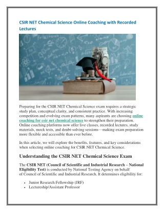 CSIR NET Chemical Science Online Coaching with Recorded Lectures