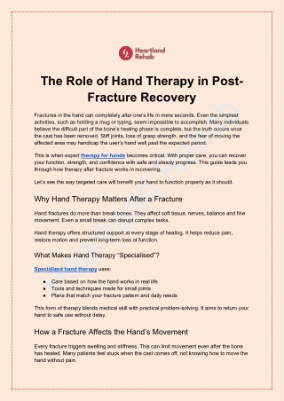 The Role of Hand Therapy in Post-Fracture Recovery