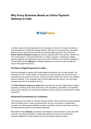 Why Every Business Needs an Online Payment Gateway in India