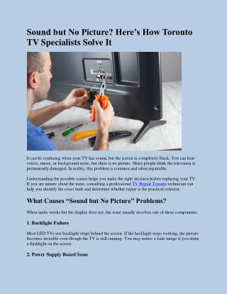 Sound but No Picture Here’s How Toronto TV Specialists Solve It