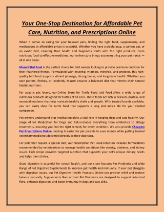 Your One-Stop Destination for Affordable Pet Care, Nutrition, and Prescriptions