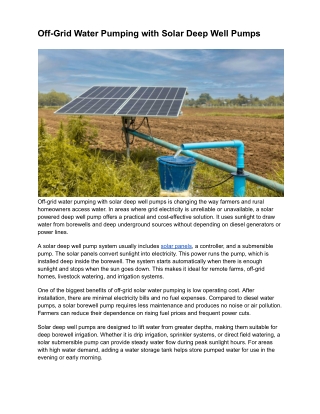 Off-Grid Water Pumping with Solar Deep Well Pumps
