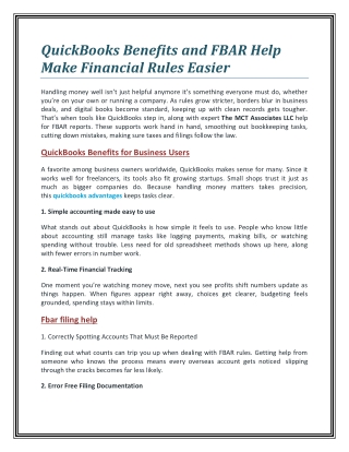 QuickBooks Benefits and FBAR Help Make Financial Rules Easier