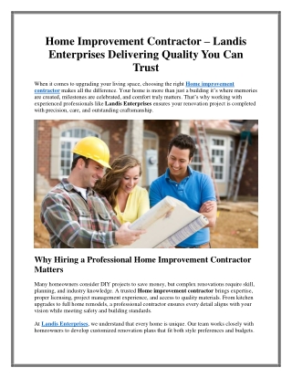 Professional Home Improvement Contractor | Landis Enterprises