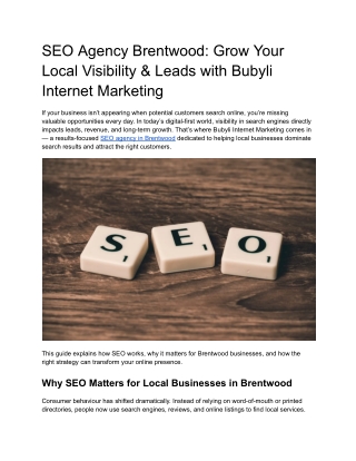 SEO Agency Brentwood_ Grow Your Local Visibility & Leads with Bubyli Internet Marketing