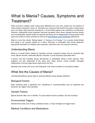 What Is Mania? Causes, Symptoms and Treatment