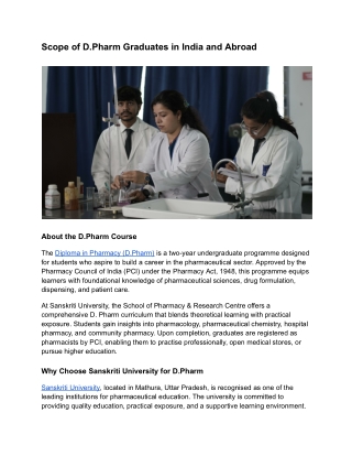 Scope of D.Pharm Graduates in India and Abroad