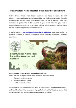 Best Outdoor Plants Ideal for Indian Weather and Climate
