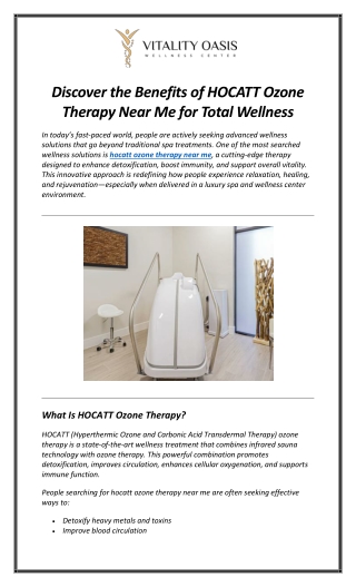 Discover the Benefits of HOCATT Ozone Therapy Near Me for Total Wellness