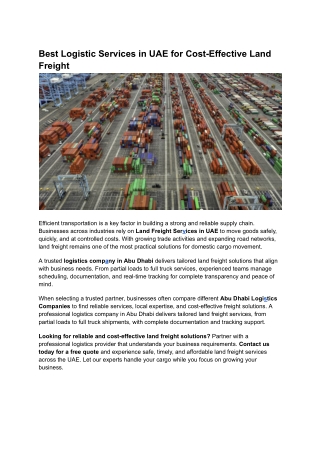 Best Logistic Services in UAE for Cost-Effective Land Freight