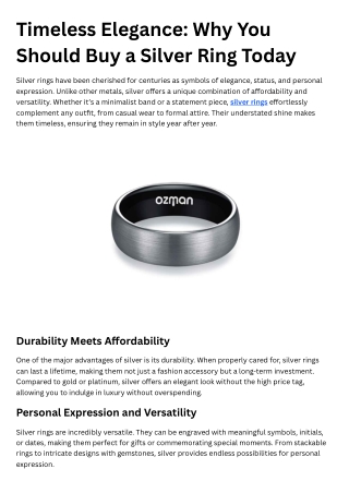 Timeless Elegance: Why You Should Buy a Silver Ring Today