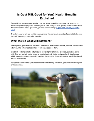 Is Goat Milk Good for You? Health Benefits Explained