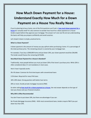 How Much Down Payment for a House Understand Exactly How Much for a Down Payment on a House You Really Need
