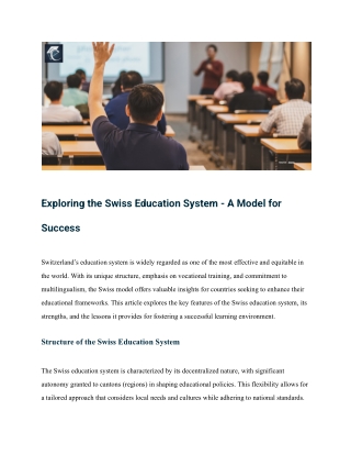 Exploring the Swiss Education System - A Model for Success