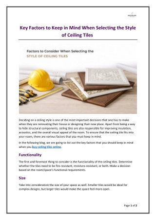 Key Factors to Keep in Mind When Selecting the Style of Ceiling Tiles