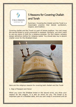 5 Reasons for Covering Challah and Torah