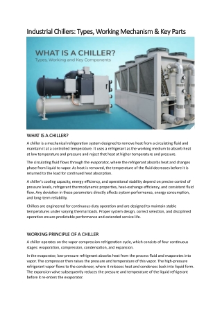 Industrial Chillers- Types, Working Mechanism & Key Parts