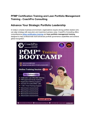 PFMP Certification Training and Lean Portfolio Management Training - CoachPro Consulting