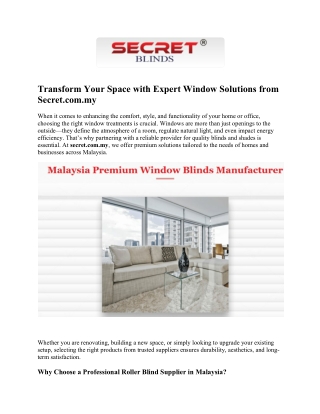 Roller blind supply malaysia